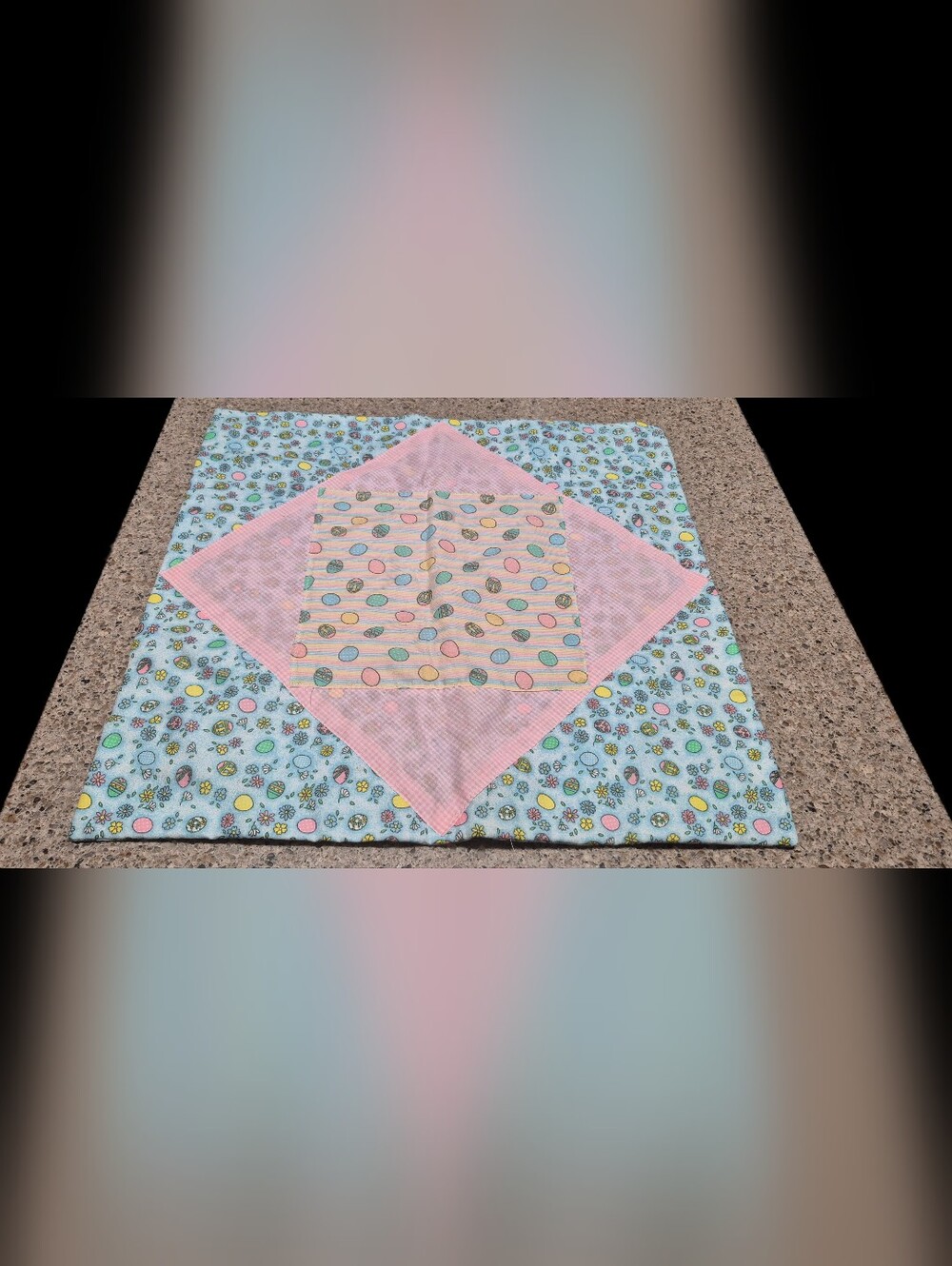 Handcrafted Easter Quilt Square 19x19.25 Easter Eggs Flowers Table Runner Craft